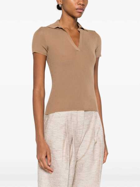 Tricouri Polo Max Mara Albero Wool Polo Shirt CAMMELLO Femei (BM 19740854) 3