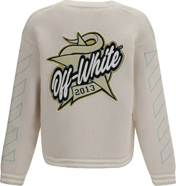 Cardigane Off-White Star Logo Diagonal Varsity Cardigan CREAM Barbati (BM 19740863) 2
