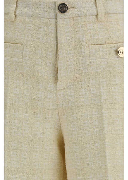 Pantaloni casual Gucci Cotton tweed check Pants BEIGE/WHITE Femei (BM 19741073) 3