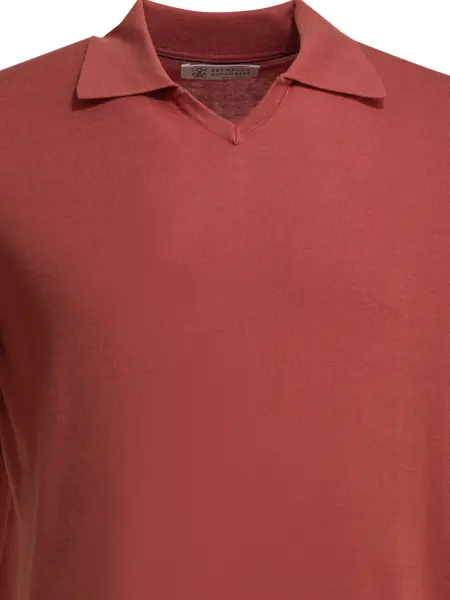 Tricouri Polo Brunello Cucinelli Cotton buttonless polo shirt Red Barbati (BM 19743039) 3