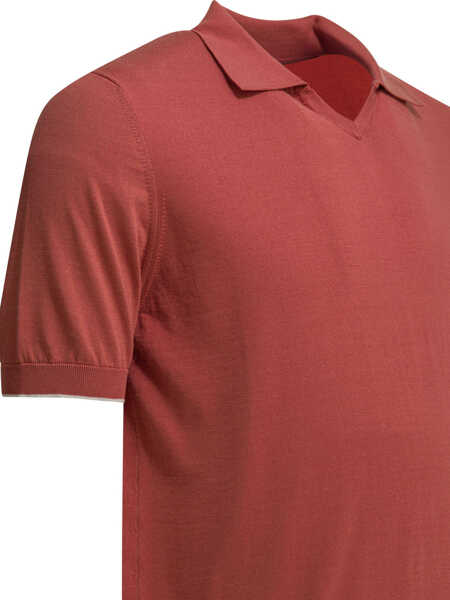 Tricouri Polo Brunello Cucinelli Cotton buttonless polo shirt Red Barbati (BM 19743039) 4