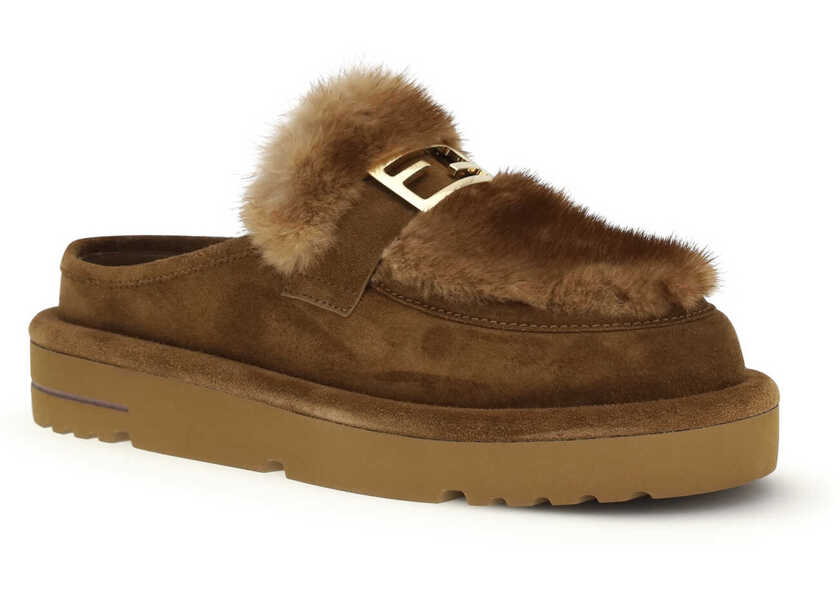 Sandale Fendi Leather and mink Mules LANDSCANBROWN Femei (BM 19744751) 2