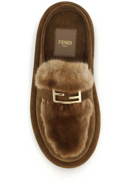 Sandale Fendi Leather and mink Mules LANDSCANBROWN Femei (BM 19744751) 4