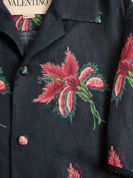 Camasi casual Valentino Garavani Papier Floral print linen bowling Shirt NERO/MAGENTA/ROSA/VERDE Barbati (BM 19744844) 5