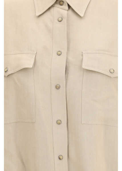 Camasi casual Brunello Cucinelli Viscose and linen Fluid twill Shirt SANDSHELL Femei (BM 19744892) 3