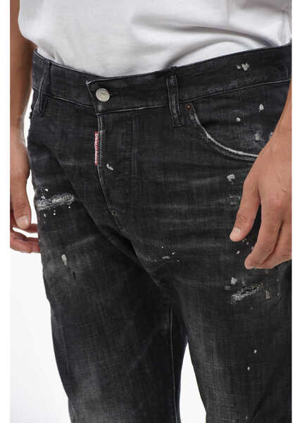 Blugi drepti DSQUARED2 Stretch Denim Jeans Sexy Twist With Paint-Effect Details 17C Black Barbati (BM 19746671) 3