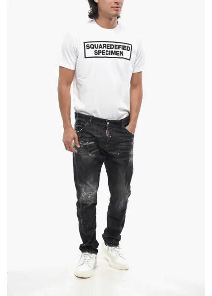 Blugi drepti DSQUARED2 Stretch Denim Jeans Sexy Twist With Paint-Effect Details 17C Black Barbati (BM 19746671) 4