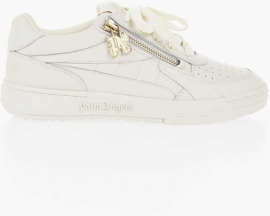 Sneakers Palm Angels Low Hammered Leather Sneakers With Gold Zip White Femei (BM 19746689) 3