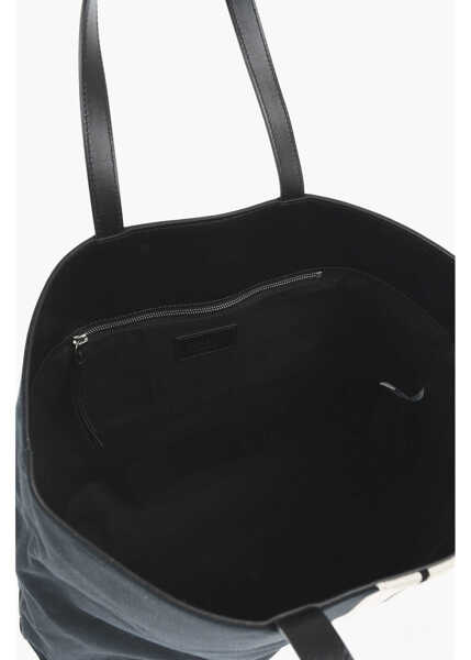 Genti de mana Palm Angels Cotton Tote Bag With Contrast Band And Leather Handles Black Barbati (BM 19746692) 4