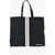 Palm Angels Cotton Tote Bag With Contrast Band And Leather Handles Black