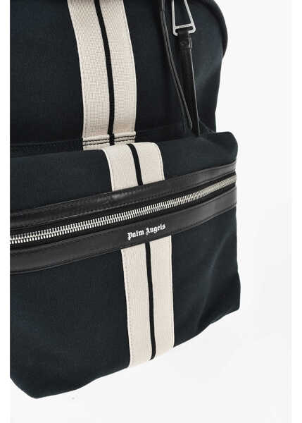 Rucsacuri Palm Angels Maxi Cotton Backpack With Leather Trim Black Barbati (BM 19746743) 3