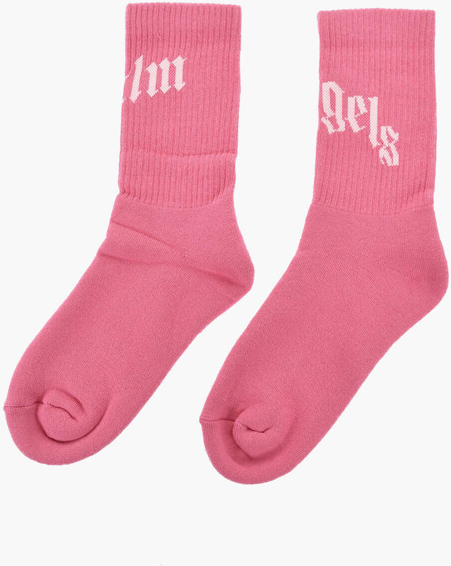 Sosete Palm Angels Cotton-Blend Socks With Contrast Logo Pink Femei (BM 19746752) 2
