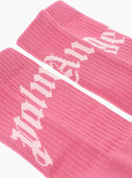 Sosete Palm Angels Cotton-Blend Socks With Contrast Logo Pink Femei (BM 19746752) 3