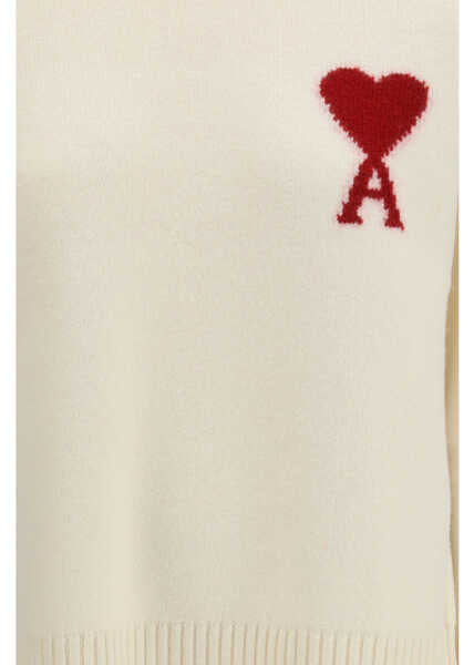 Pulovere AMI Paris Ami De Coeur Sweater ECRU/ROUGE Femei (BM 19747178) 3