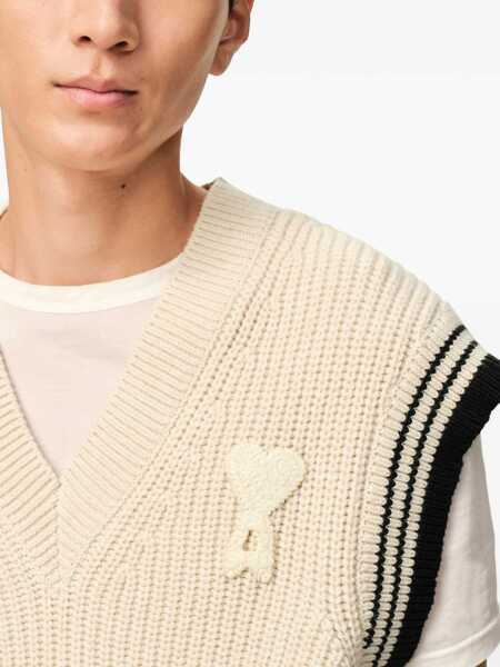 Pulovere AMI Paris Ami De Coeur Sleeveless Sweater CREAM Barbati (BM 19747301) 5