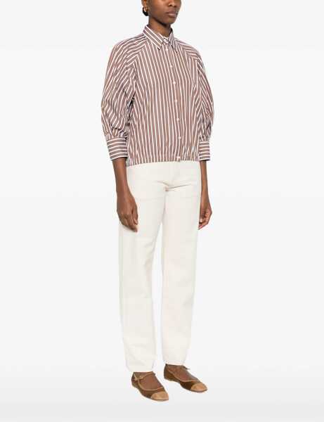 Camasi casual Brunello Cucinelli Shadow stripe poplin Shirt TABACCO/RIGA NERA/BIANCO Femei (BM 19747499) 3