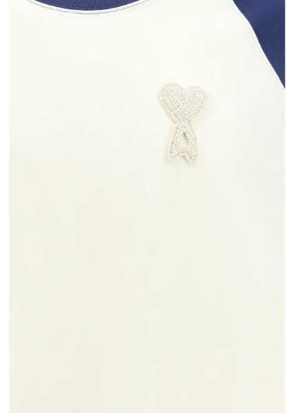 Tricouri AMI Paris Ami De Coeur T-shirt with knitted appliqu BLANC CREME/ENCRE Barbati (BM 19748006) 3