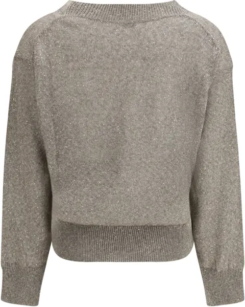 Pulovere Brunello Cucinelli Sparkling linen Sweater FANGO Femei (BM 19748051) 2