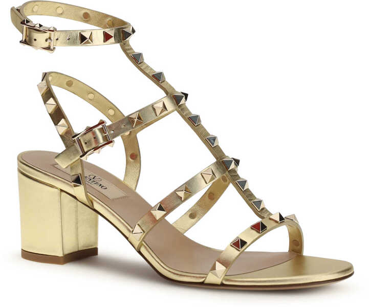 Sandale Valentino Garavani Rockstud Sandals laminated leather ANTIQUE BRASS LIGHT Femei (BM 19748135) 2