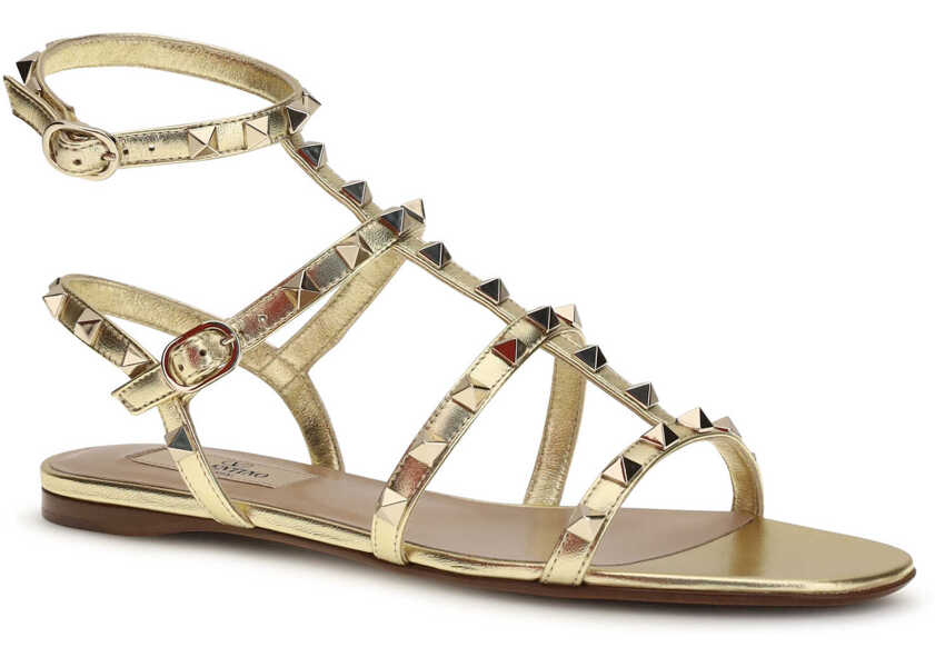 Sandale Valentino Garavani Rockstud flat Sandals laminated leather ANTIQUE BRASS LIGHT Femei (BM 19748345) 2