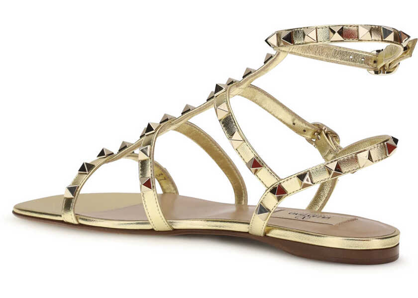 Sandale Valentino Garavani Rockstud flat Sandals laminated leather ANTIQUE BRASS LIGHT Femei (BM 19748345) 3