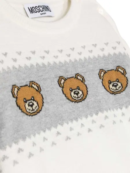 Pulovere casual Moschino Teddy Bears Crew Neck Pullover WHITE Baieti (BM 19748714) 3