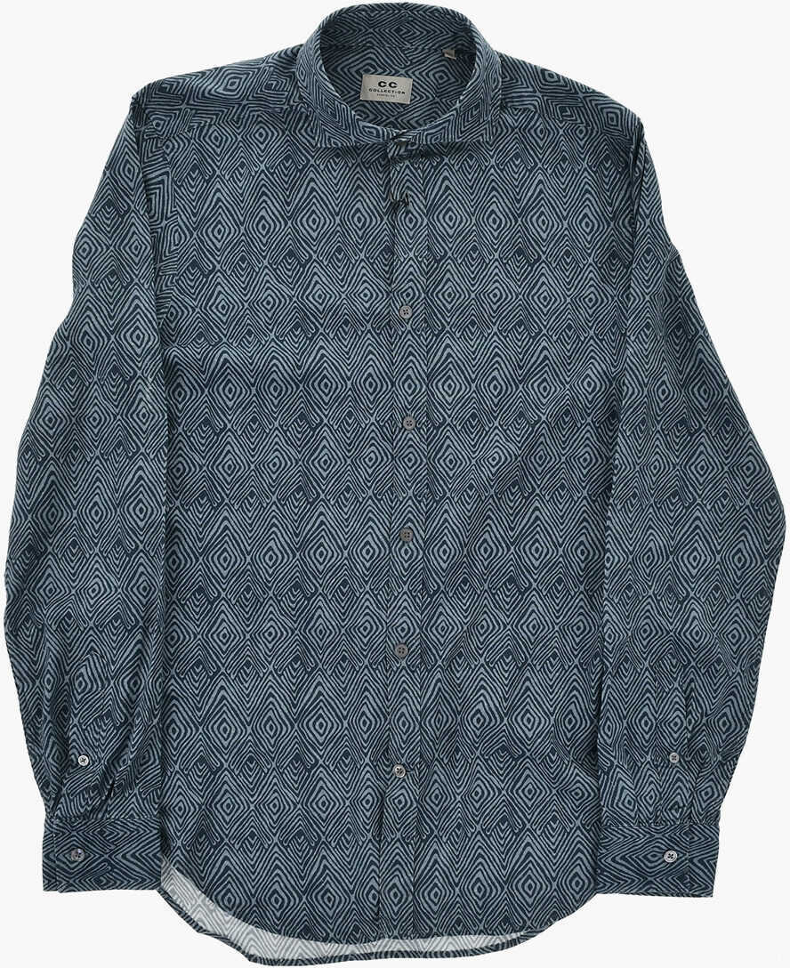Camasi casual CORNELIANI Cc Collection Linen Blend Shirt With Geometric Pattern Blue Barbati (BM 19748813) 2