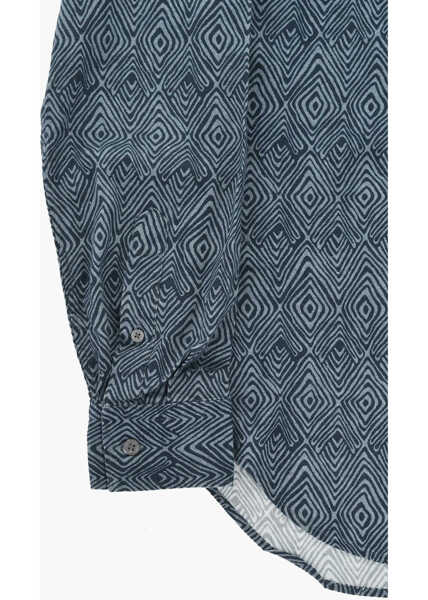 Camasi casual CORNELIANI Cc Collection Linen Blend Shirt With Geometric Pattern Blue Barbati (BM 19748813) 3