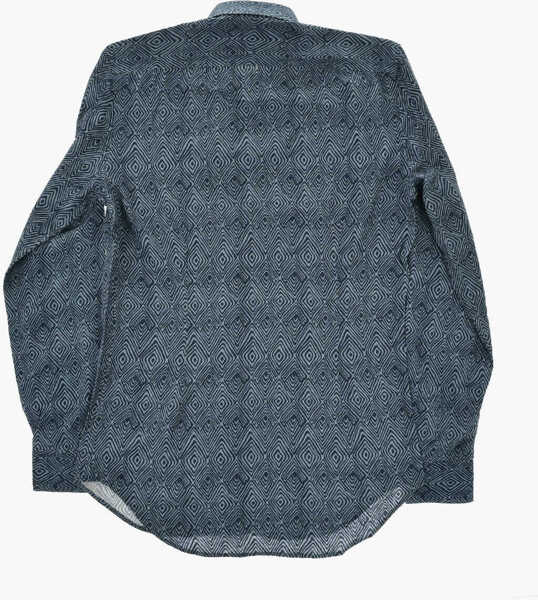 Camasi casual CORNELIANI Cc Collection Linen Blend Shirt With Geometric Pattern Blue Barbati (BM 19748813) 4