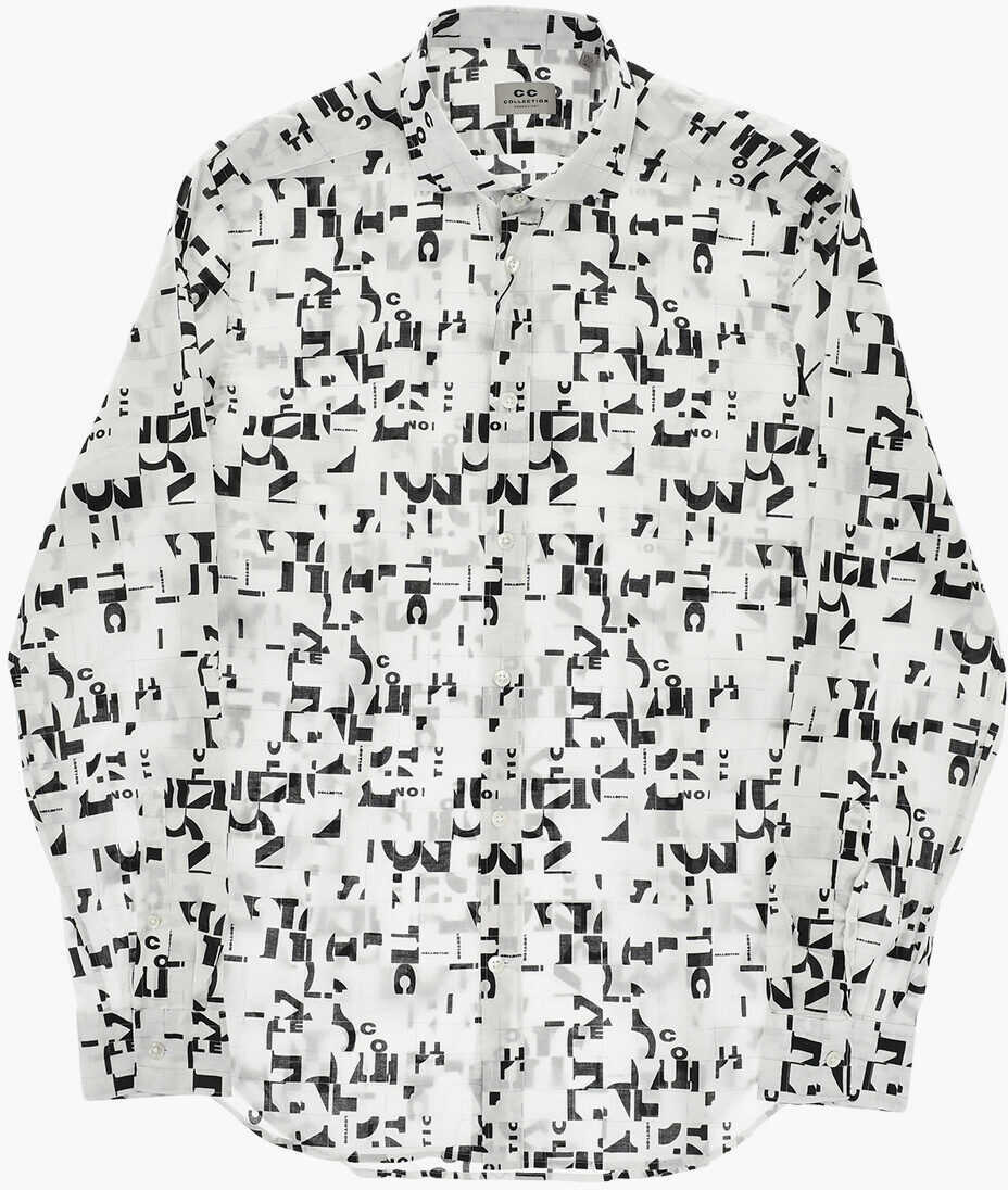 Camasi casual CORNELIANI Cc Collection Cotton Shirt With Monogram Motif Black & White Barbati (BM 19748825) 2
