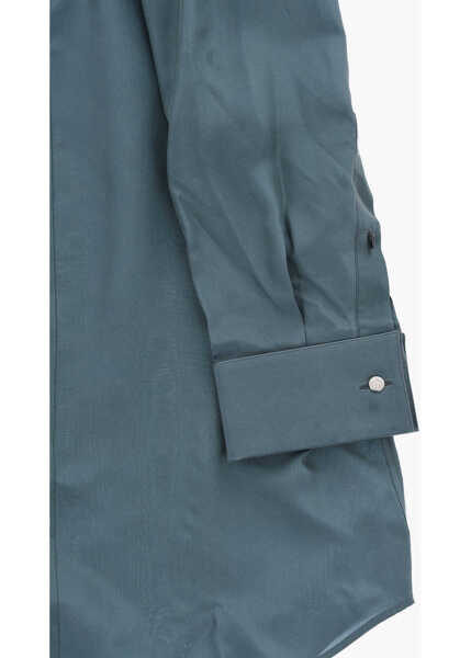 Butoni CORNELIANI Code Slim Fit Silk Solid-Color Shirt With Cufflinks Blue Barbati (BM 19748831) 4