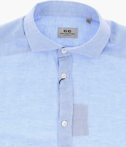 Camasi casual CORNELIANI Cc Collection Linen-Blend Shirt With French Collar Blue Barbati (BM 19748834) 2