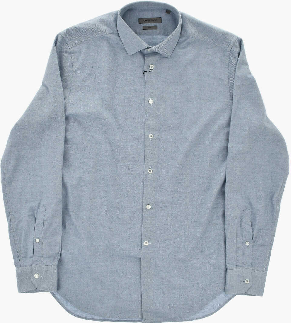 Camasi elegante CORNELIANI Cotton And Cashmere Shirt With Italian Collar Blue Barbati (BM 19748852) 2