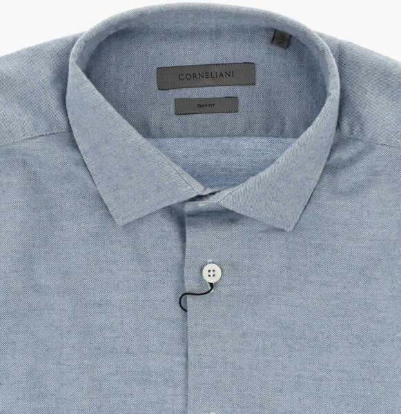 Camasi elegante CORNELIANI Cotton And Cashmere Shirt With Italian Collar Blue Barbati (BM 19748852) 3