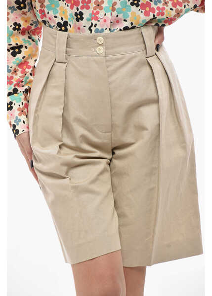 Pantaloni scurti INES DE LA FRESSANGE Linen-Blend Two-Pleat Shorts Odette Beige Femei (BM 19748855) 2