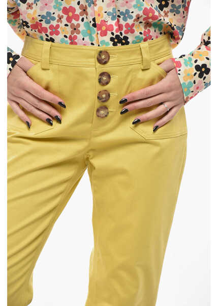 Pantaloni casual INES DE LA FRESSANGE Bootcut Cotton-Blend Trousers With Patch Pockets Yellow Femei (BM 19748858) 3