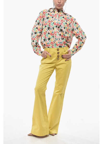 Pantaloni casual INES DE LA FRESSANGE Bootcut Cotton-Blend Trousers With Patch Pockets Yellow Femei (BM 19748858) 4