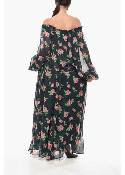 Rochii lungi ROTATE Birger Christensen Long Chiffon Dress With Floral Pattern Blue Femei (BM 19748861) 2