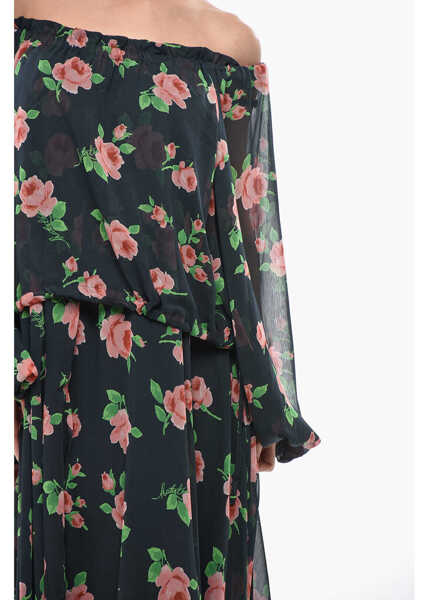 Rochii lungi ROTATE Birger Christensen Long Chiffon Dress With Floral Pattern Blue Femei (BM 19748861) 3