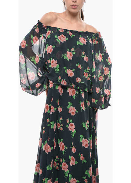 Rochii lungi ROTATE Birger Christensen Long Chiffon Dress With Floral Pattern Blue Femei (BM 19748861) 4