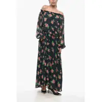 Rochii lungi ROTATE Birger Christensen Long Chiffon Dress With Floral Pattern