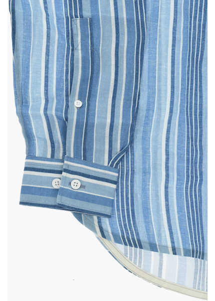 Camasi casual CORNELIANI Circle Striped Linen Shirt With Side Slits Blue Barbati (BM 19748864) 3
