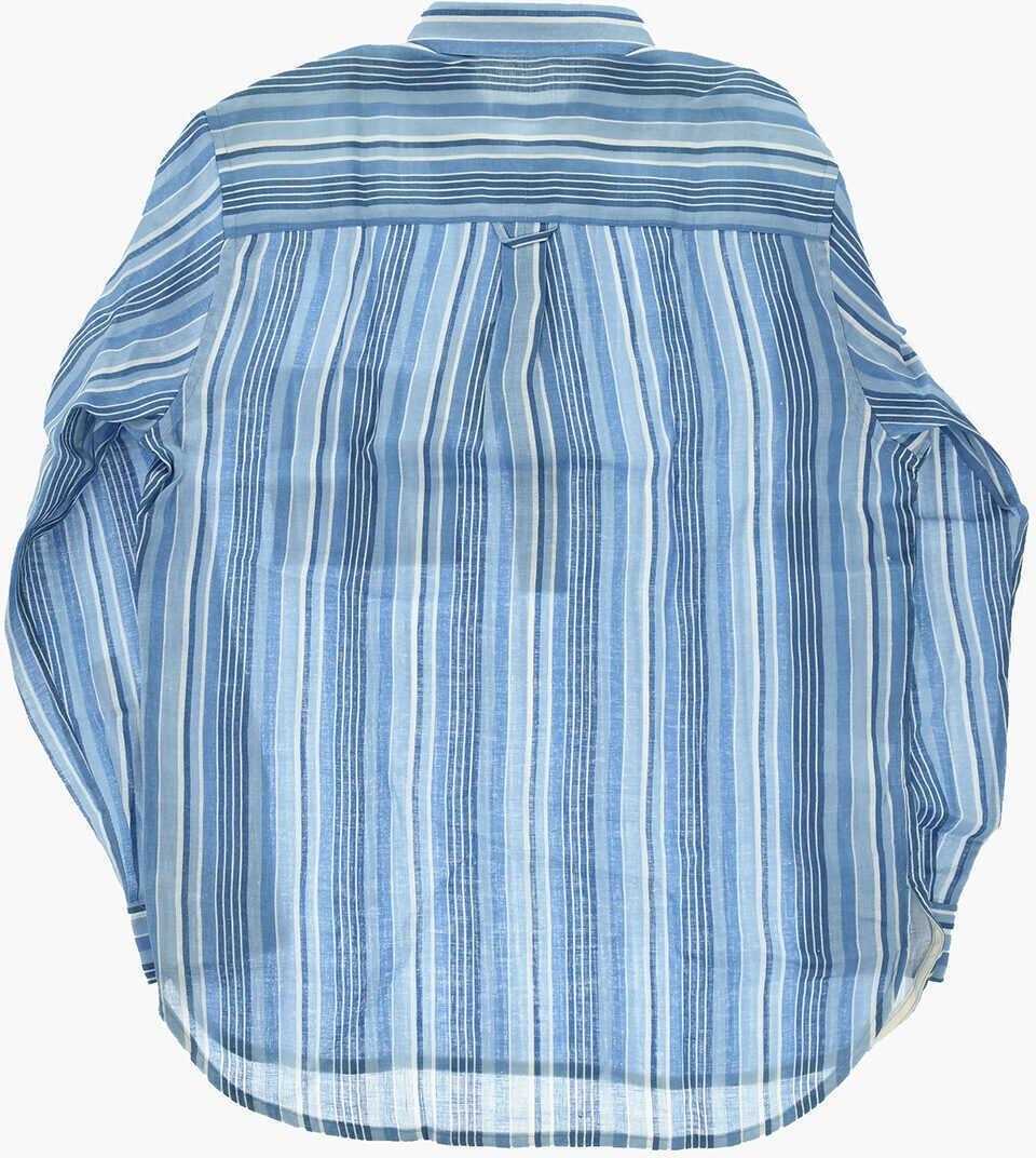 Camasi casual CORNELIANI Circle Striped Linen Shirt With Side Slits Blue Barbati (BM 19748864) 4