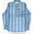 CORNELIANI Circle Striped Linen Shirt With Side Slits Blue