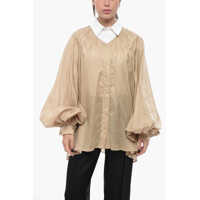 Camasi casual Mixed Cotton Shirt Biro With Balloon Sleeves Femei