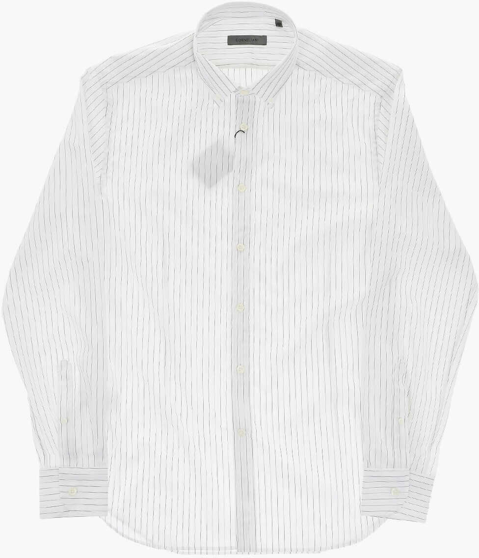 Camasi elegante CORNELIANI Cotton Poplin Striped Shirt With Button-Down Collar White Barbati (BM 19748873) 2