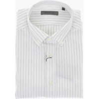 Camasi elegante Cotton Poplin Striped Shirt With Button-Down Collar Barbati