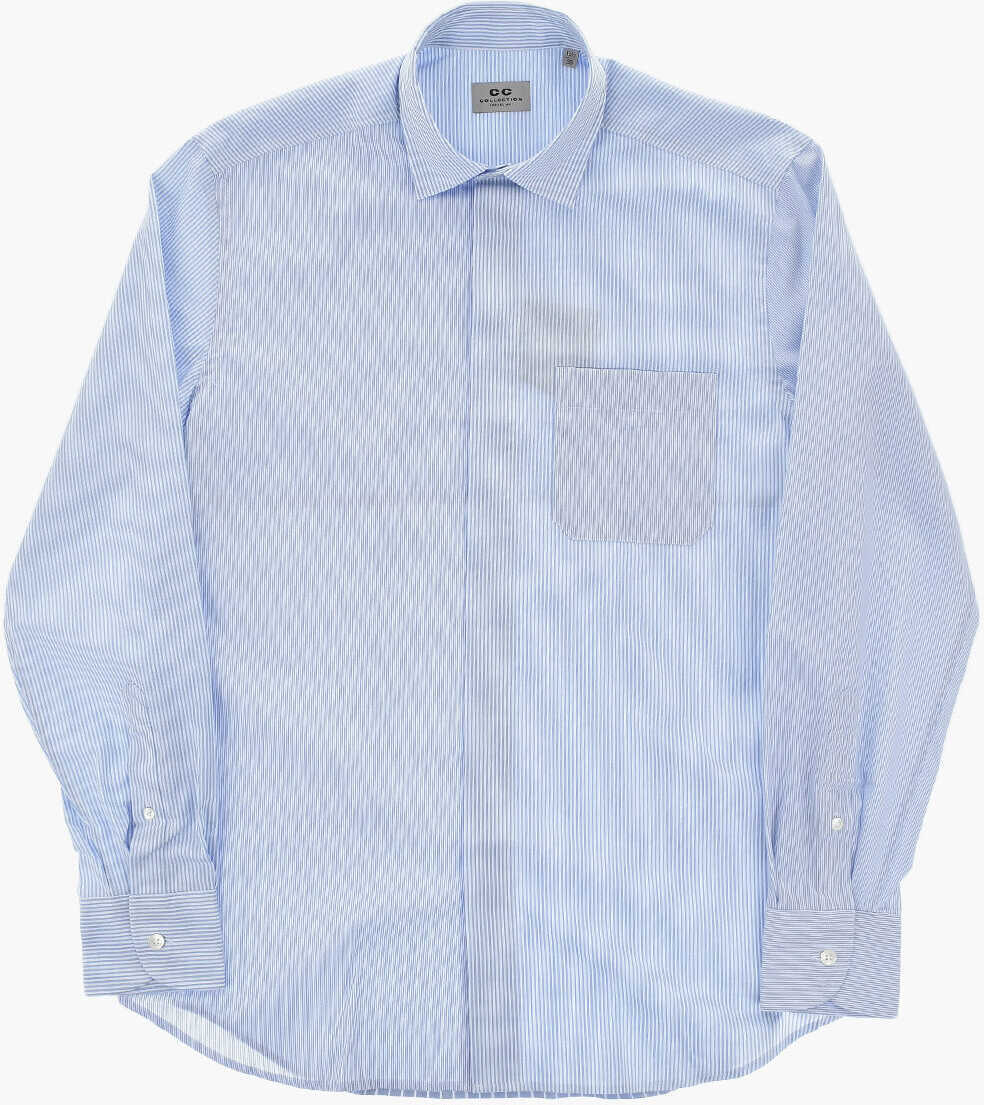Camasi casual CORNELIANI Cc Collection Poplin Shirt With Striped Pattern And Chest Po Light Blue Barbati (BM 19748879) 2
