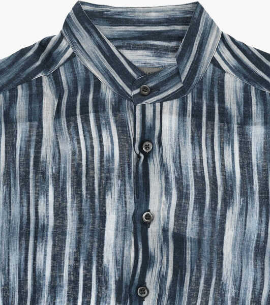 Camasi casual CORNELIANI Linen Printed Shirt With Mandarin Collar Blue Barbati (BM 19748882) 3