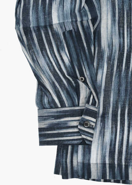 Camasi casual CORNELIANI Linen Printed Shirt With Mandarin Collar Blue Barbati (BM 19748882) 4